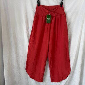 NWT Halara Mid Rise Flare Coral Red Athleisure Pants Womens Size Small Wide Leg